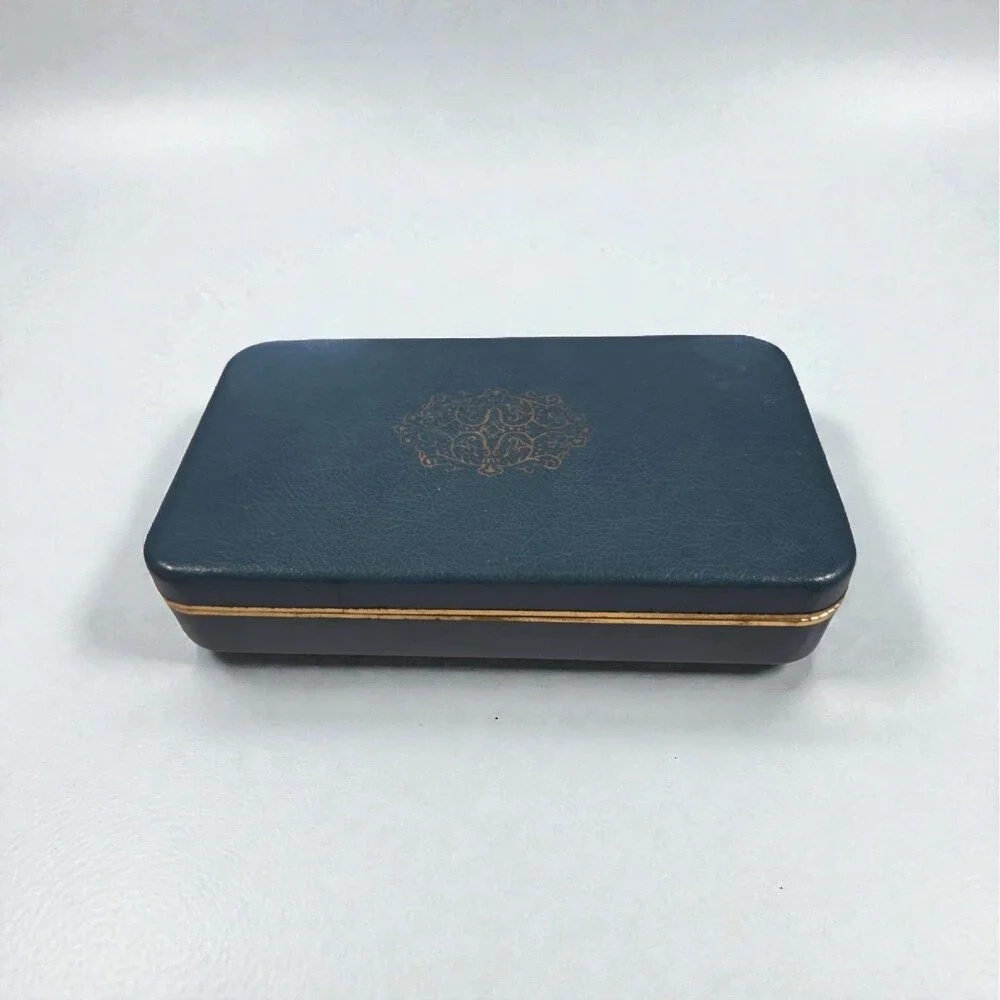 Vintage Farrington Blue Jewelry Box Velvet Lined Faux Leather Case